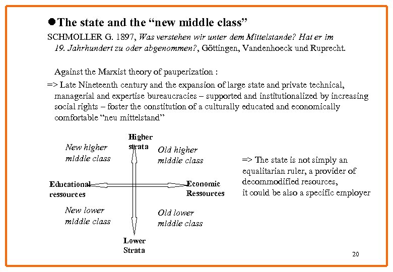 l. The state and the “new middle class” SCHMOLLER G. 1897, Was verstehen wir