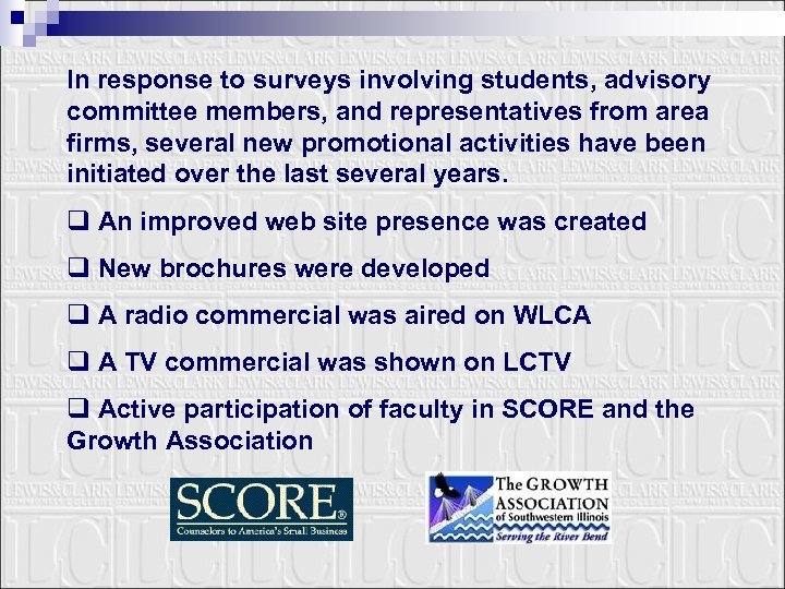 In response to surveys involving students, advisory committee members, and representatives from area firms,