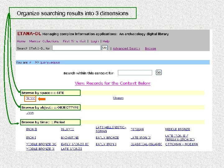 Organize searching results into 3 dimensions 