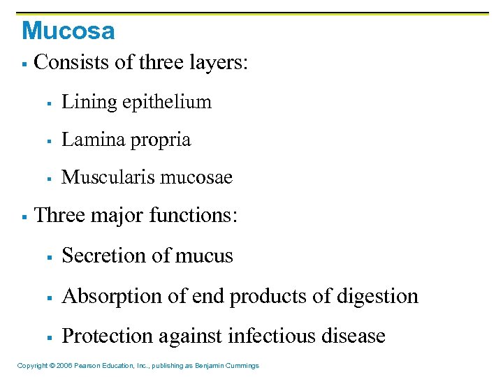 Mucosa § Consists of three layers: § § Lamina propria § § Lining epithelium