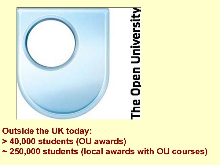Outside the UK today: > 40, 000 students (OU awards) ~ 250, 000 students