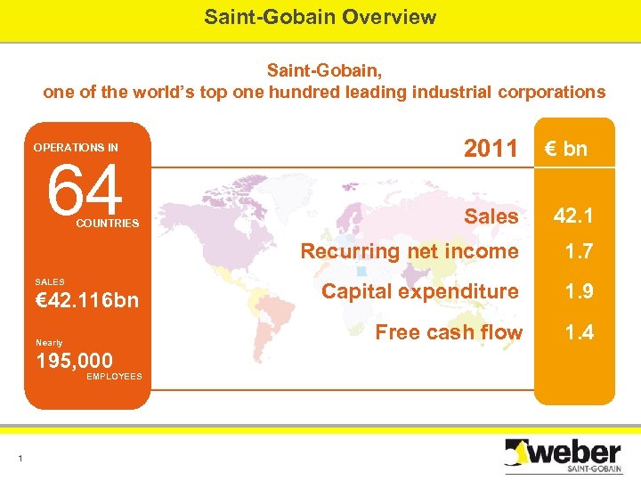 Saint-Gobain Overview Saint-Gobain, one of the world’s top one hundred leading industrial corporations OPERATIONS