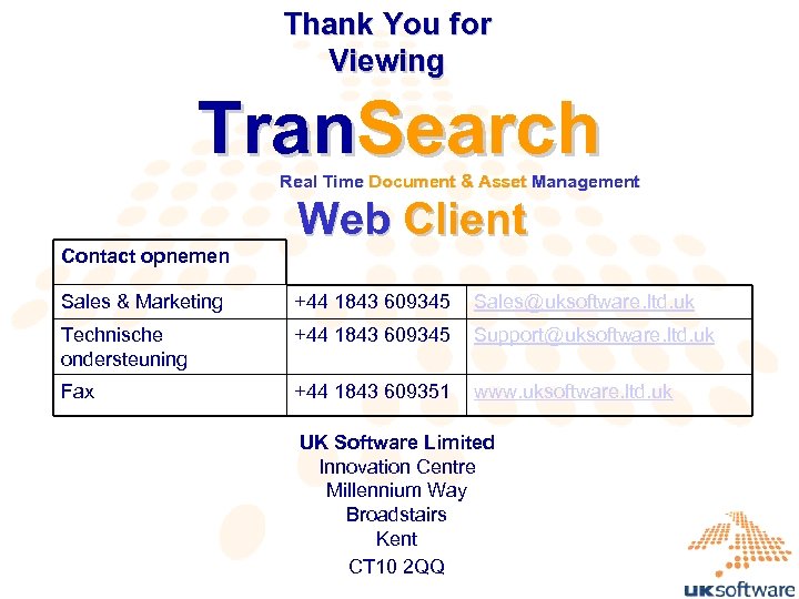 Thank You for Viewing Tran. Search Real Time Document & Asset Management Contact opnemen