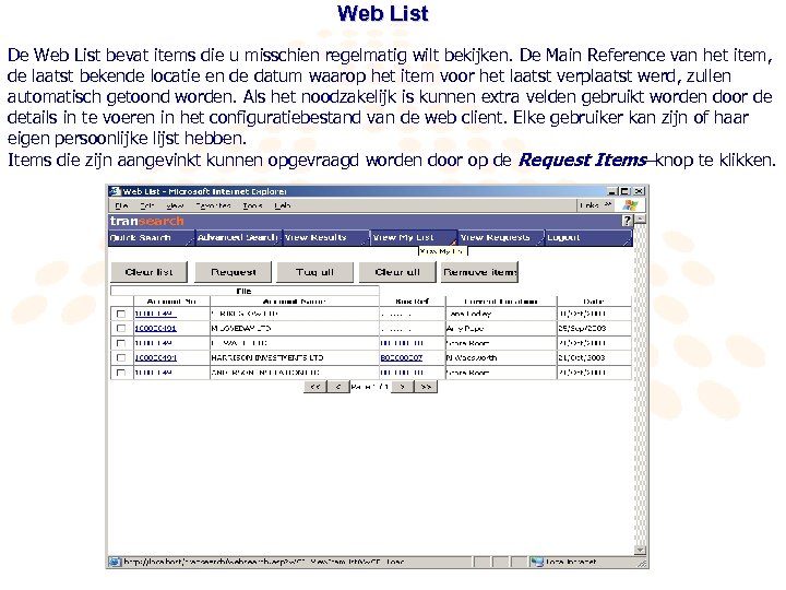 Web List De Web List bevat items die u misschien regelmatig wilt bekijken. De