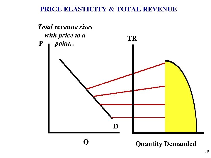 PRICE ELASTICITY & TOTAL REVENUE Total revenue rises with price to a point. .