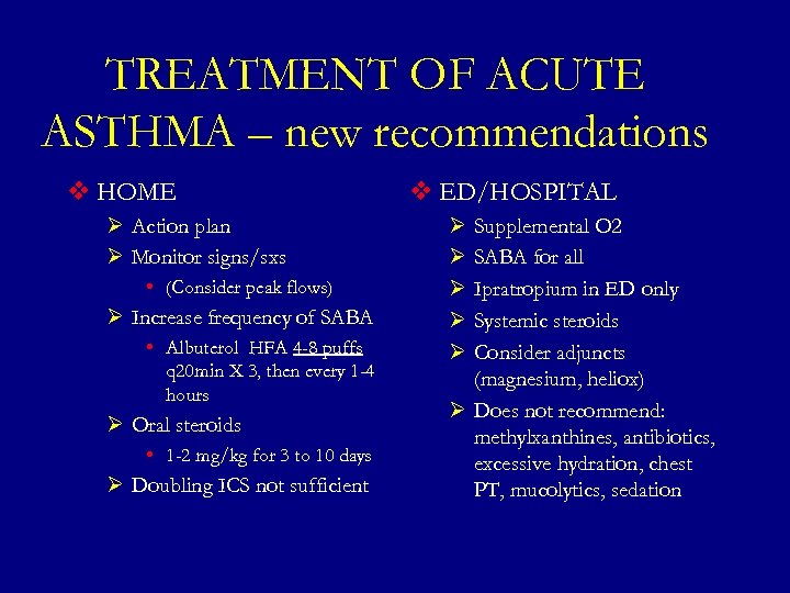 TREATMENT OF ACUTE ASTHMA – new recommendations v HOME Ø Action plan Ø Monitor