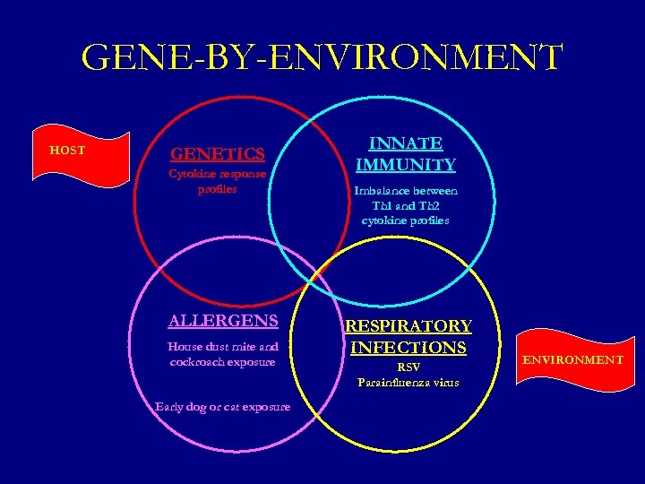 GENE-BY-ENVIRONMENT HOST GENETICS Cytokine response profiles ALLERGENS House dust mite and cockroach exposure Early