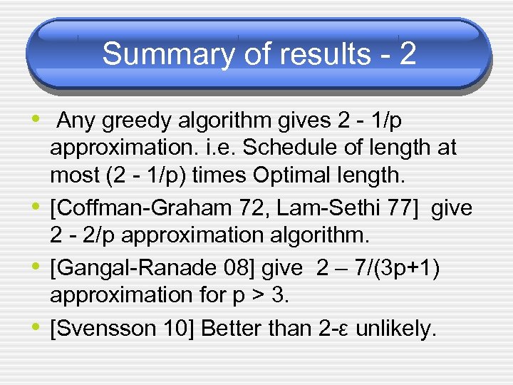 Summary of results - 2 • Any greedy algorithm gives 2 - 1/p •