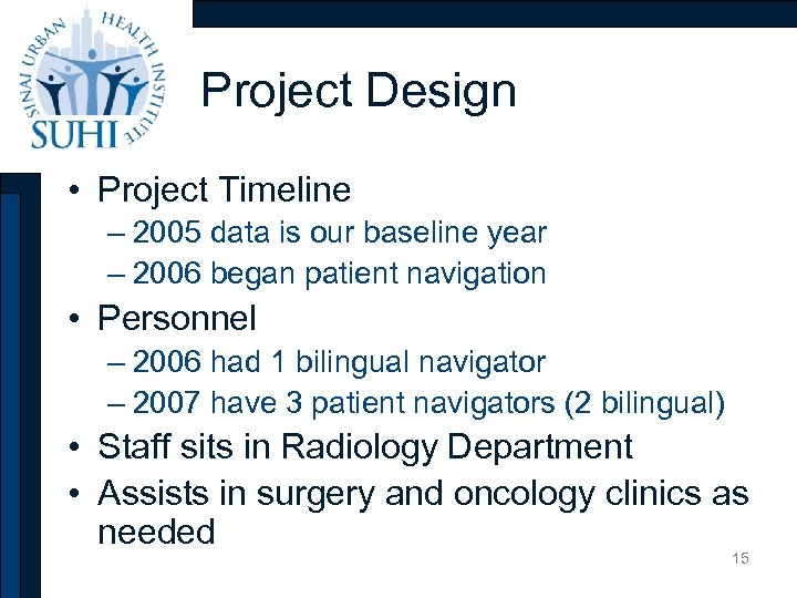 Project Design • Project Timeline – 2005 data is our baseline year – 2006