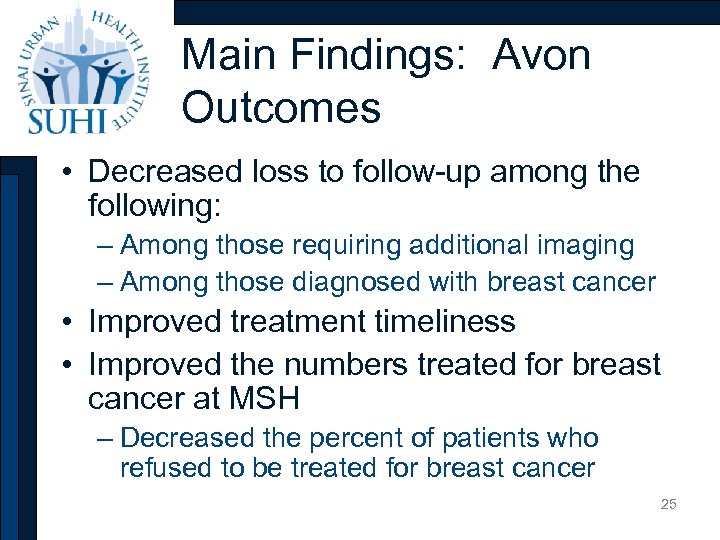 Main Findings: Avon Outcomes • Decreased loss to follow-up among the following: – Among