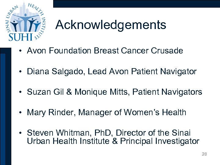 Acknowledgements • Avon Foundation Breast Cancer Crusade • Diana Salgado, Lead Avon Patient Navigator