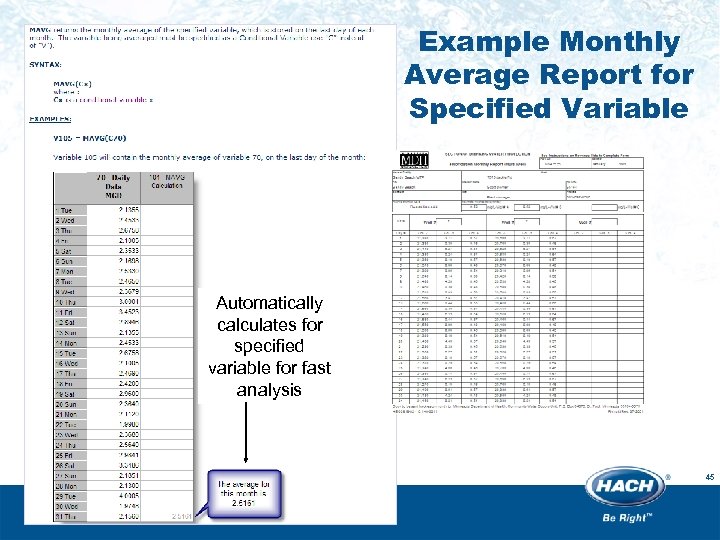 Example Monthly Average Report for Specified Variable Automatically calculates for specified variable for fast