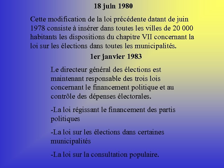 18 juin 1980 Cette modification de la loi précédente datant de juin 1978 consiste