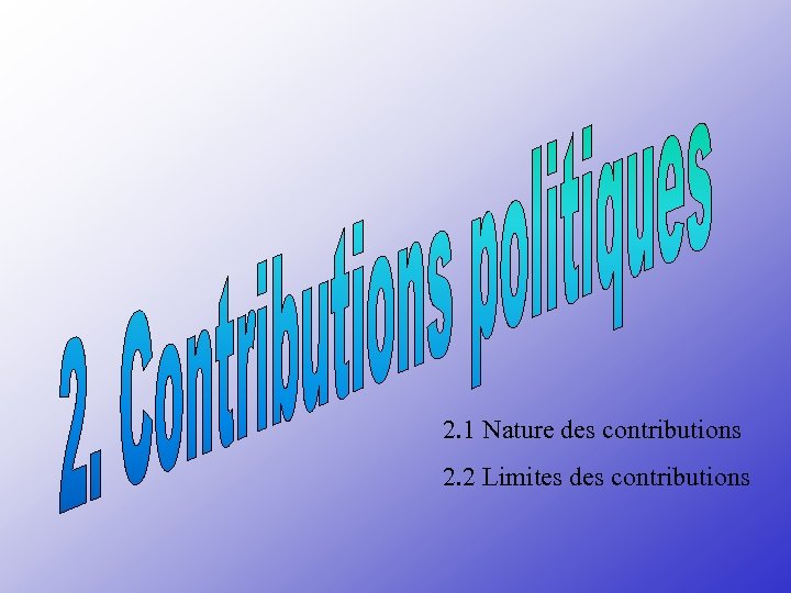 2. 1 Nature des contributions 2. 2 Limites des contributions 