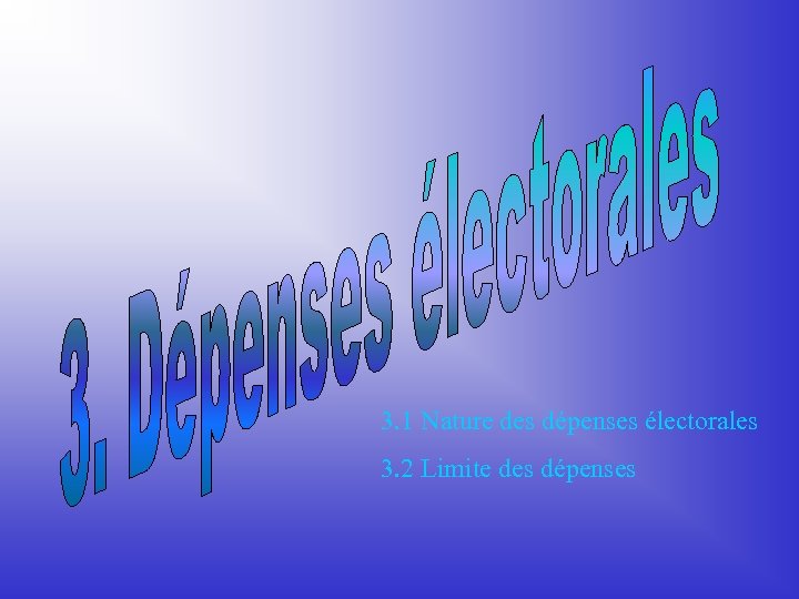 3. 1 Nature des dépenses électorales 3. 2 Limite des dépenses 