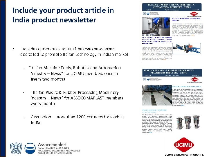 Include your product article in India product newsletter • India desk prepares and publishes