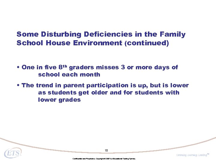 Some Disturbing Deficiencies in the Family School House Environment (continued) • One in five