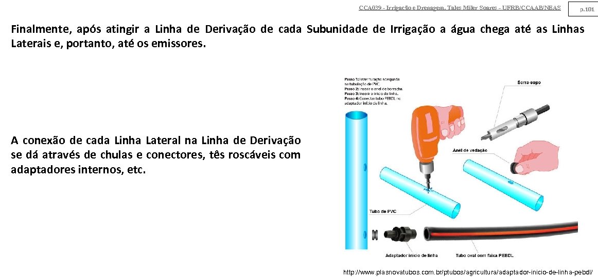 CCA 039 - Irrigação e Drenagem. Tales Miler Soares - UFRB/CCAAB/NEAS p. 101 Finalmente,