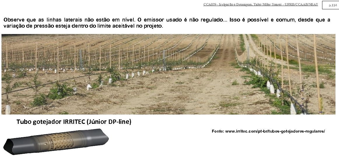 CCA 039 - Irrigação e Drenagem. Tales Miler Soares - UFRB/CCAAB/NEAS p. 114 Observe