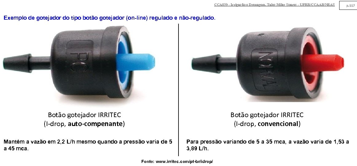 CCA 039 - Irrigação e Drenagem. Tales Miler Soares - UFRB/CCAAB/NEAS p. 117 Exemplo