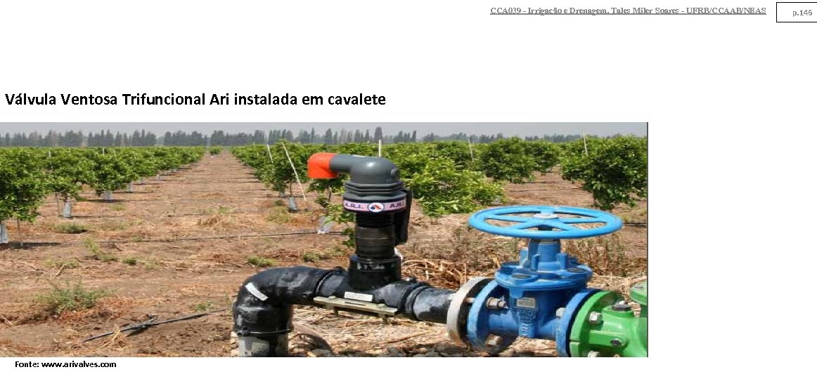 CCA 039 - Irrigação e Drenagem. Tales Miler Soares - UFRB/CCAAB/NEAS Válvula Ventosa Trifuncional
