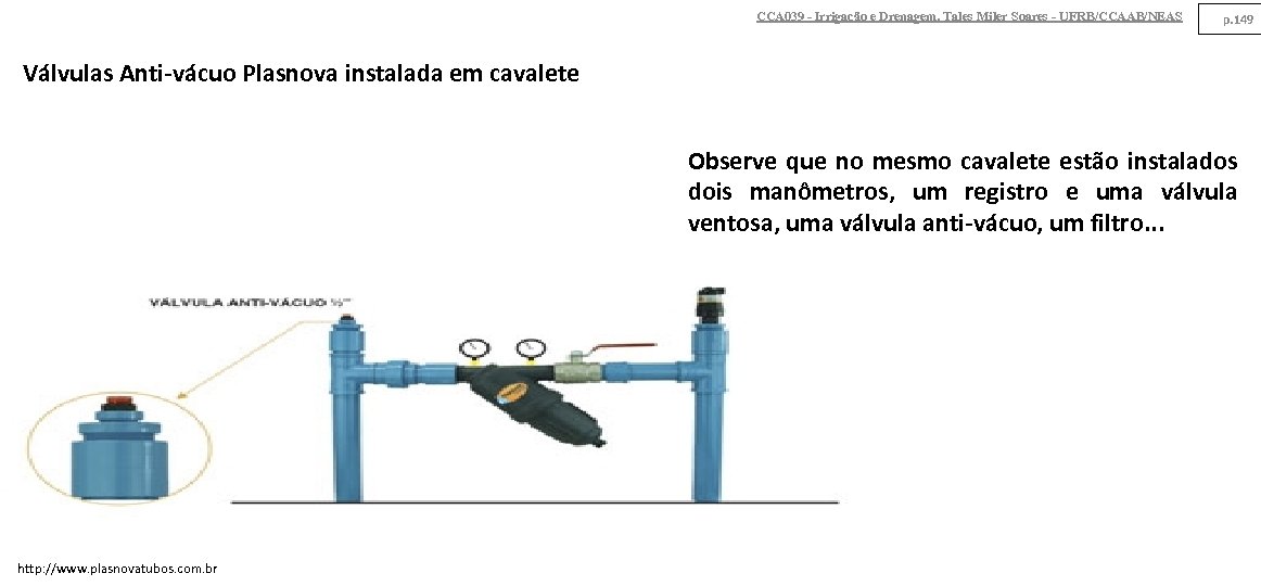 CCA 039 - Irrigação e Drenagem. Tales Miler Soares - UFRB/CCAAB/NEAS p. 149 Válvulas