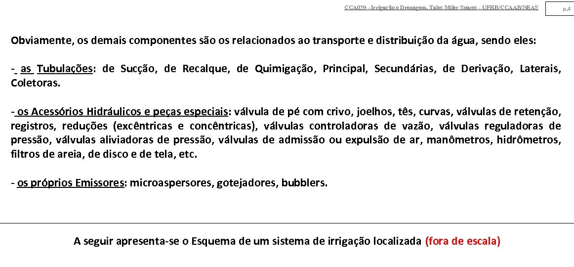 CCA 039 - Irrigação e Drenagem. Tales Miler Soares - UFRB/CCAAB/NEAS Obviamente, os demais