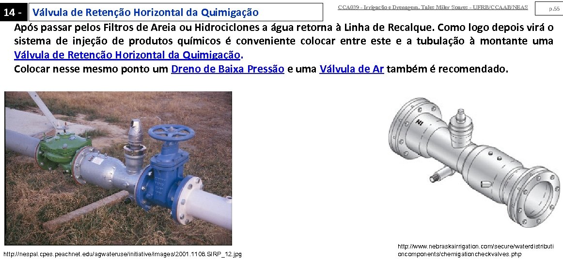 CCA 039 - Irrigação e Drenagem. Tales Miler Soares - UFRB/CCAAB/NEAS p. 55 14