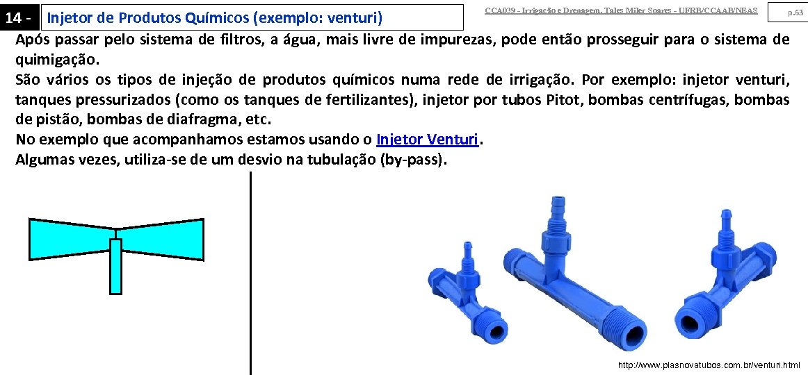 CCA 039 - Irrigação e Drenagem. Tales Miler Soares - UFRB/CCAAB/NEAS p. 63 14