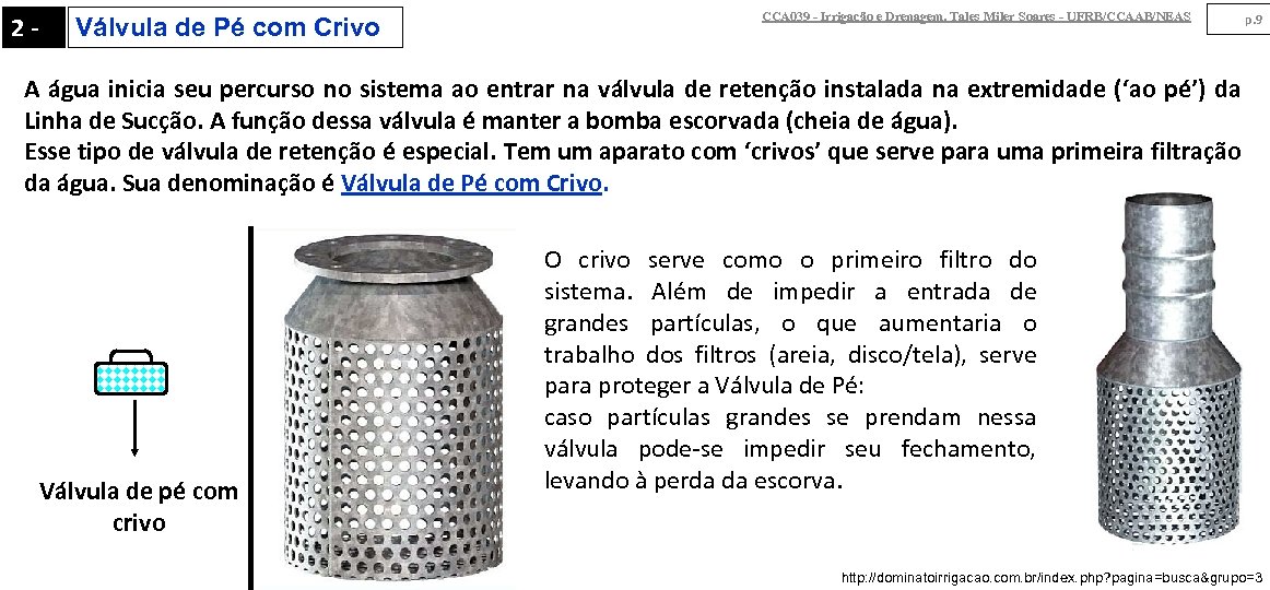 2 - Válvula de Pé com Crivo CCA 039 - Irrigação e Drenagem. Tales