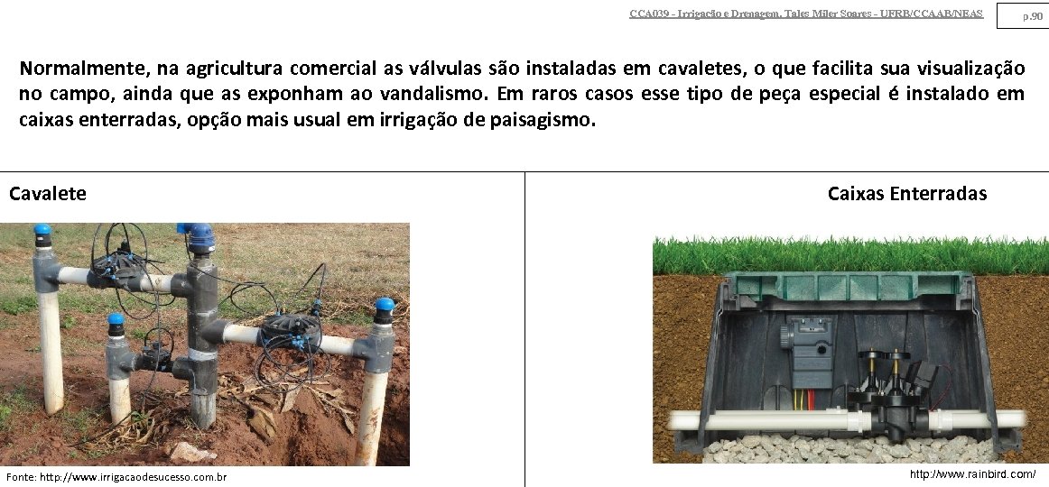 CCA 039 - Irrigação e Drenagem. Tales Miler Soares - UFRB/CCAAB/NEAS p. 90 Normalmente,
