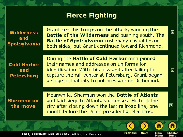 Fierce Fighting Wilderness and Spotsylvania Grant kept his troops on the attack, winning the