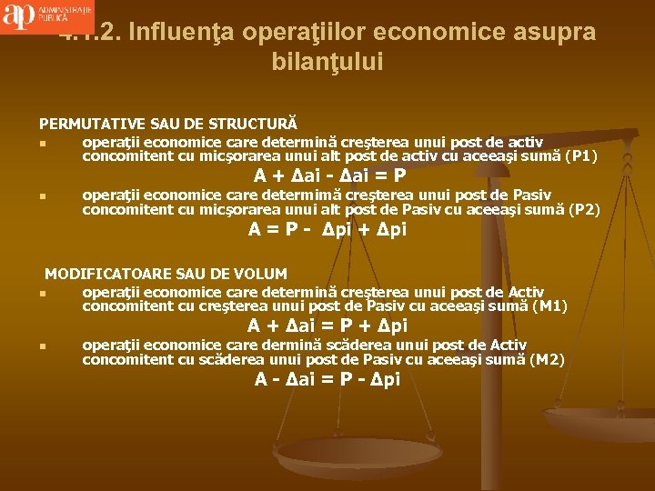 4. 1. 2. Influenţa operaţiilor economice asupra bilanţului PERMUTATIVE SAU DE STRUCTURĂ n operaţii