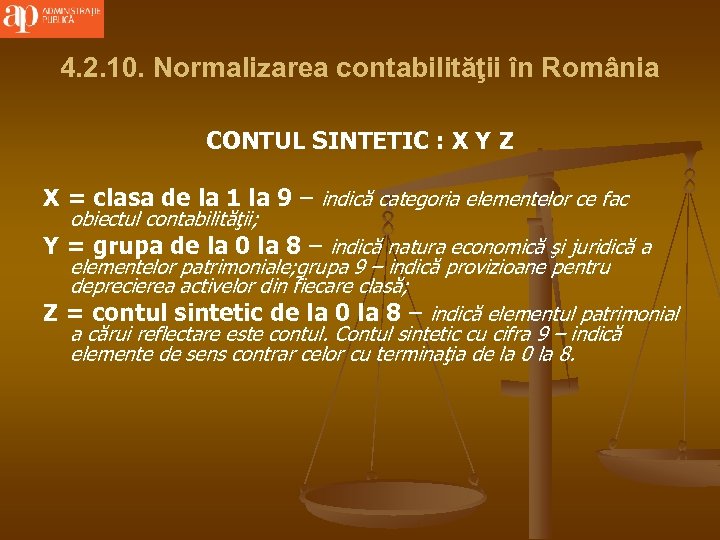 4. 2. 10. Normalizarea contabilităţii în România CONTUL SINTETIC : X Y Z X