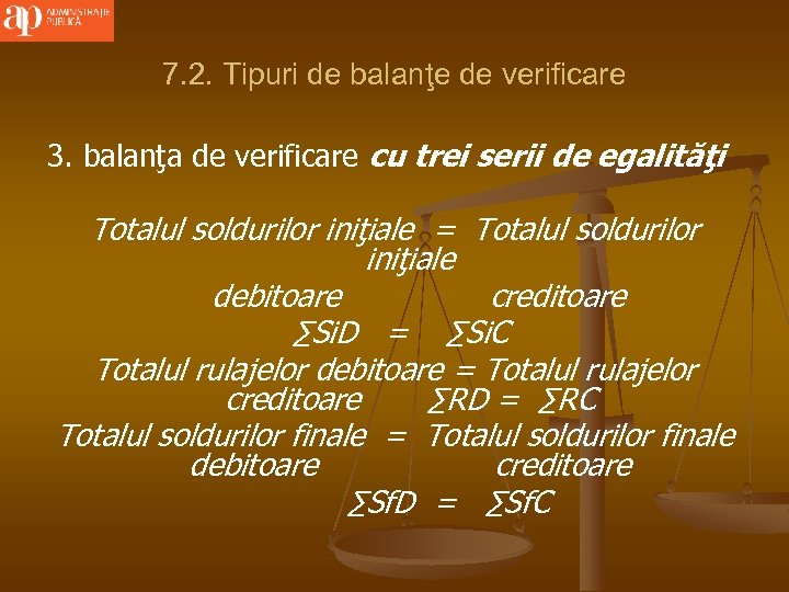 7. 2. Tipuri de balanţe de verificare 3. balanţa de verificare cu trei serii