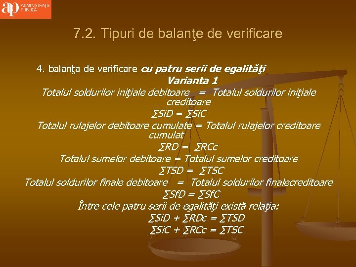 7. 2. Tipuri de balanţe de verificare 4. balanţa de verificare cu patru serii