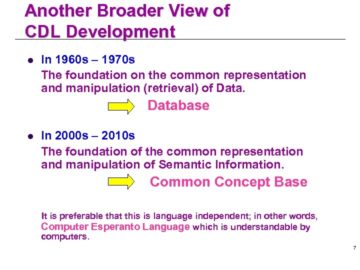 Another Broader View of CDL Development l In 1960 s – 1970 s The