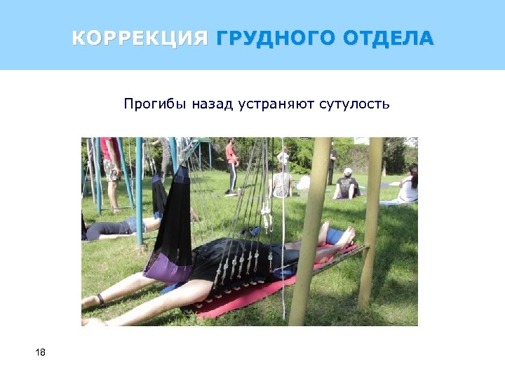 КОРРЕКЦИЯ ГРУДНОГО ОТДЕЛА Прогибы назад устраняют сутулость 18 