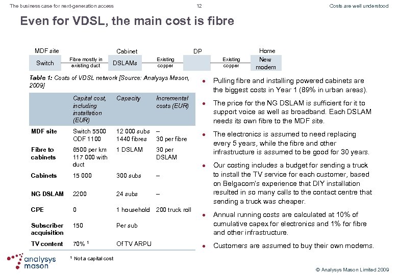 12 The business case for next-generation access Costs are well understood Even for VDSL,