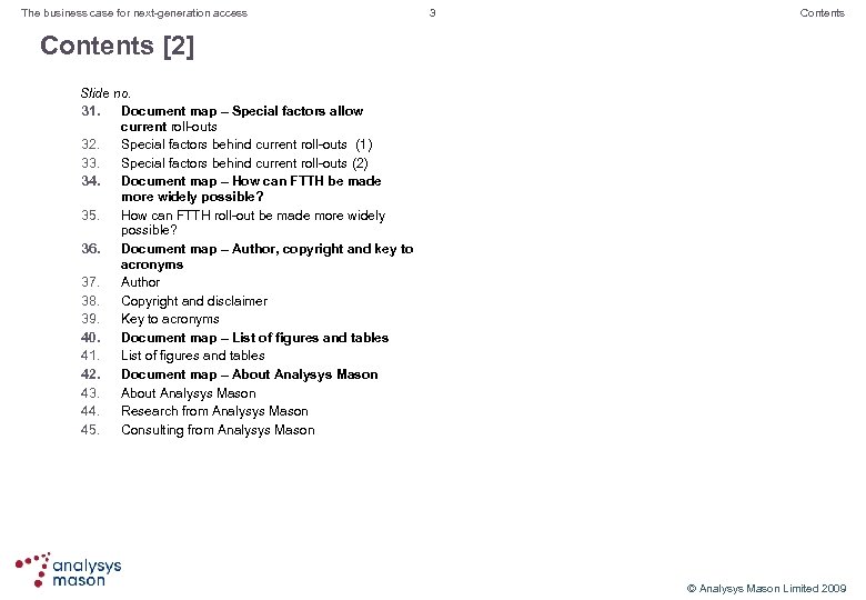 The business case for next-generation access 3 Contents [2] Slide no. 31. Document map