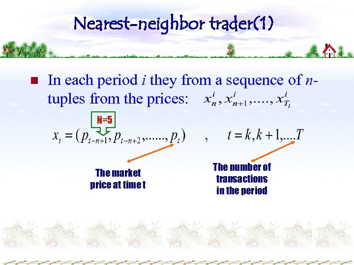 Nearest-neighbor trader(1) n In each period i they from a sequence of ntuples from