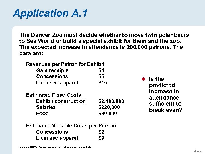 Application A. 1 The Denver Zoo must decide whether to move twin polar bears