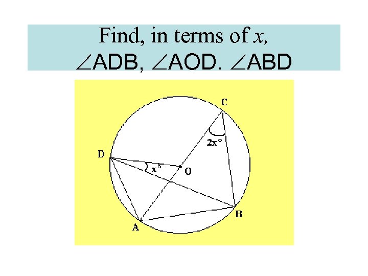 Find, in terms of x, ADB, AOD. ABD 