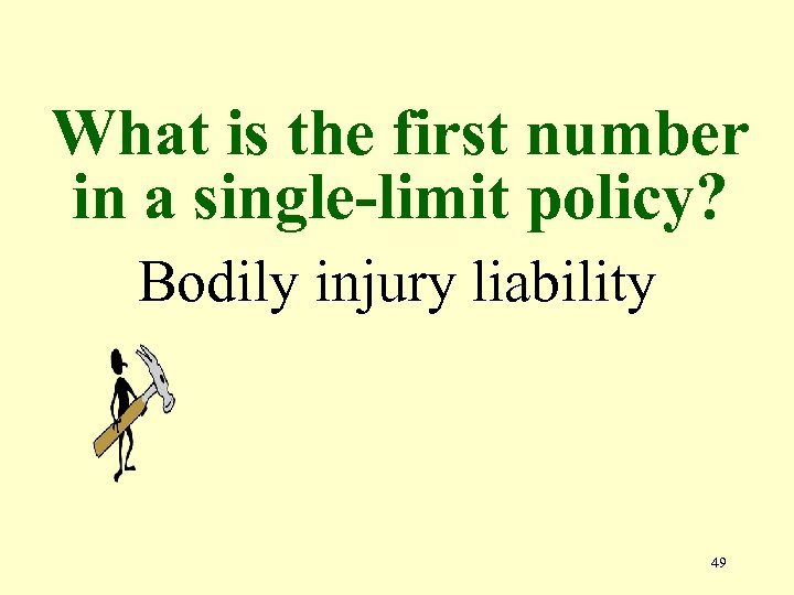 What is the first number in a single-limit policy? Bodily injury liability 49 