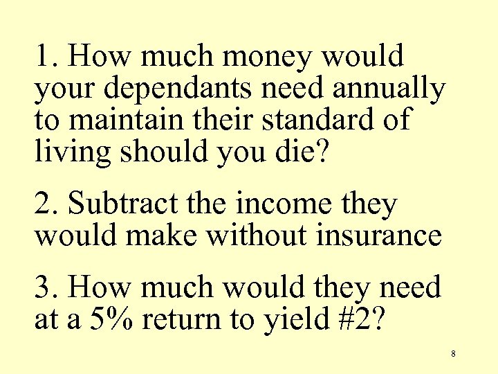 1. How much money would your dependants need annually to maintain their standard of