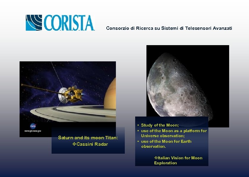 Consorzio di Ricerca su Sistemi di Telesensori Avanzati Saturn and its moon Titan: v.