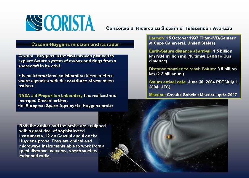 Consorzio di Ricerca su Sistemi di Telesensori Avanzati Cassini-Huygens mission and its radar Cassini