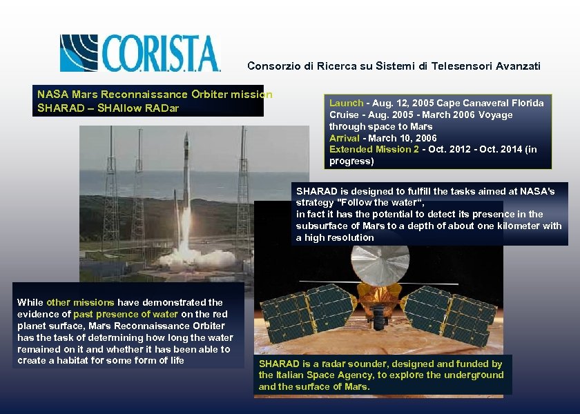 Consorzio di Ricerca su Sistemi di Telesensori Avanzati NASA Mars Reconnaissance Orbiter mission SHARAD