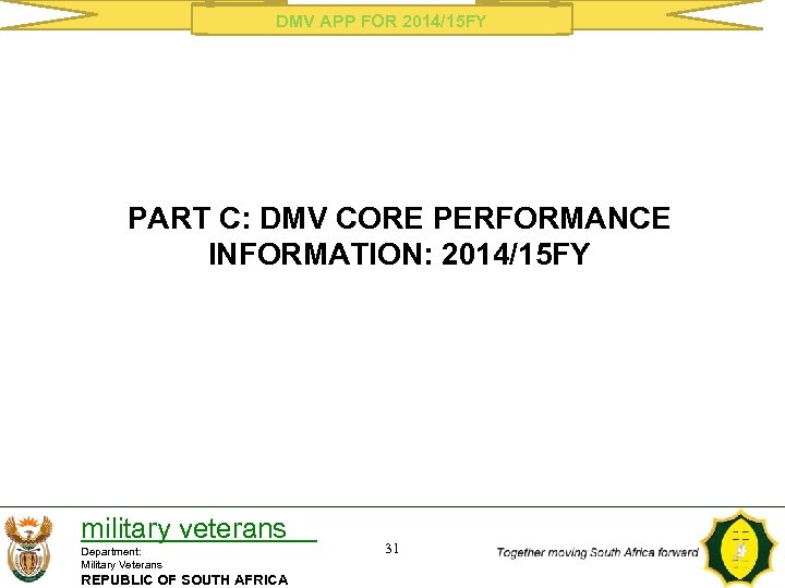 DMV APP FOR 2014/15 FY PART C: DMV CORE PERFORMANCE INFORMATION: 2014/15 FY military