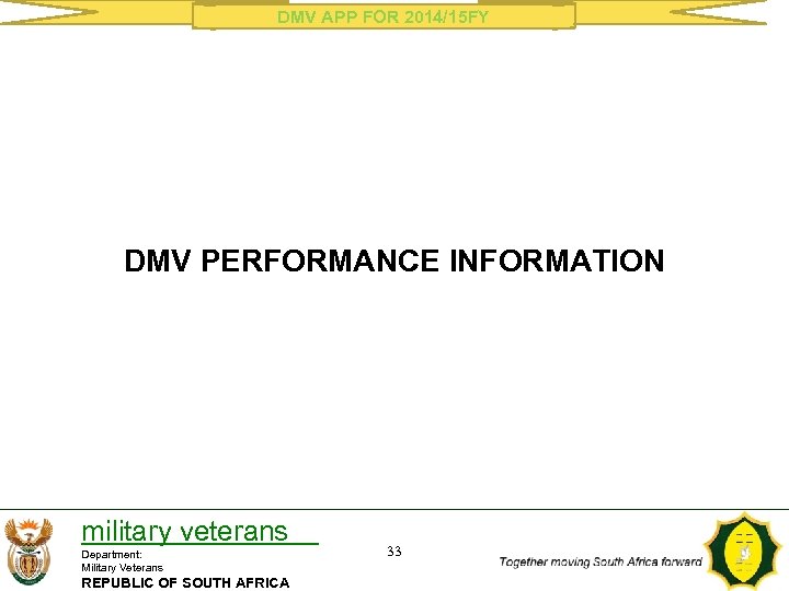 DMV APP FOR 2014/15 FY DMV PERFORMANCE INFORMATION military veterans Department: Military Veterans REPUBLIC